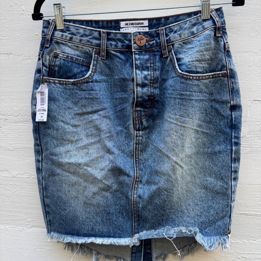 Aritzia NWT OneTeaspoon Denim Skirt 28 Bleu Creme Distressed Frayed NEW